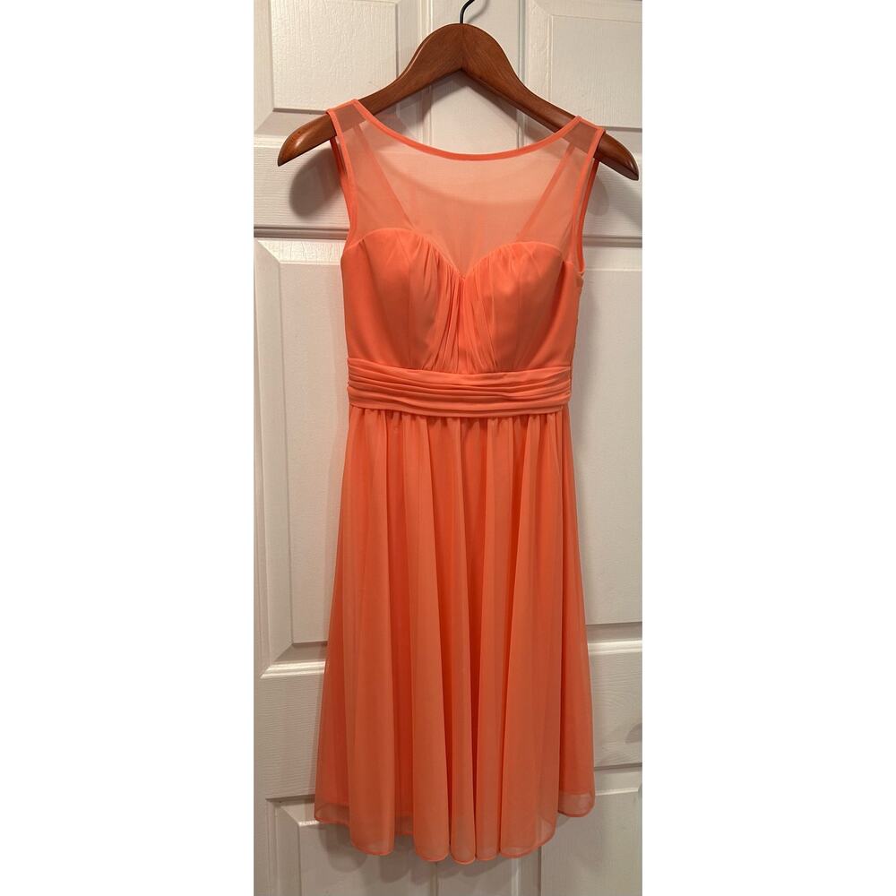 David’s Bridal Coral Chiffon Dress, Size 2